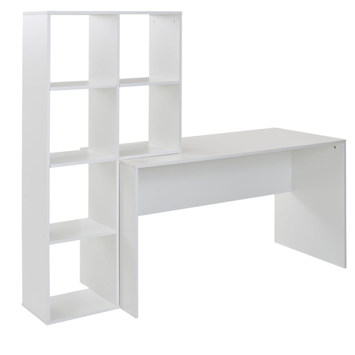 [A10135] Bureau avec étagère blanc 170x59x143,5 cm table de bureau moderne, table pour ordinateur portable avec 6 étagères, table d'ordinateur de bureau à domicile avec espace de rangement