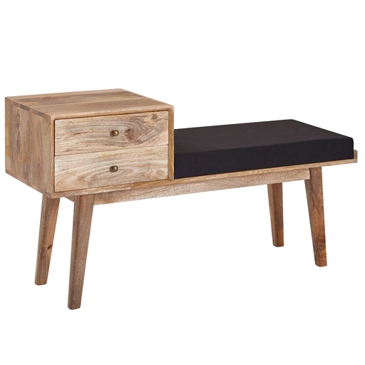 [A10166] Banc en tissu / banc en bois massif 120x65x40 cm de style rétro, banc de couloir avec espace de rangement, banc en tissu rembourré noir