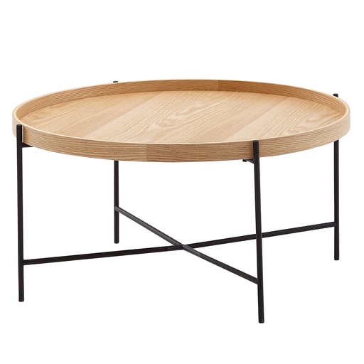 [A10170] Table basse 78x78x40 cm table de canapé bois / métal table de salon chêne, table de chambre design moderne ronde, table basse en bois