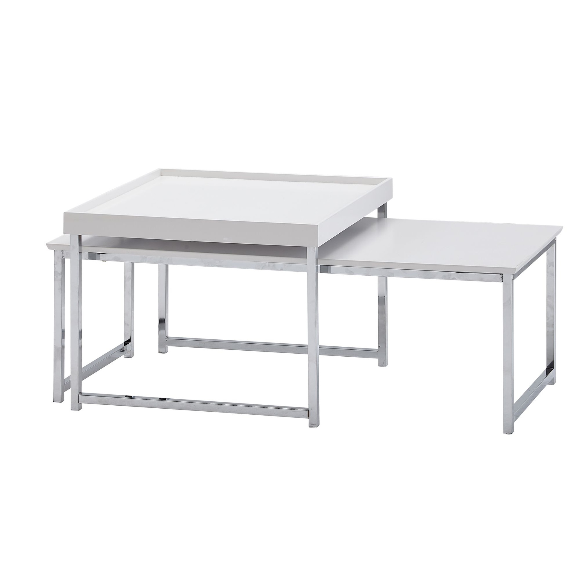 [A10175] Ensemble de 2 tables basses bois/métal table basse carrée blanc moderne, table d'appoint 2 pièces, tables de salon design, table en bois tables gigognes