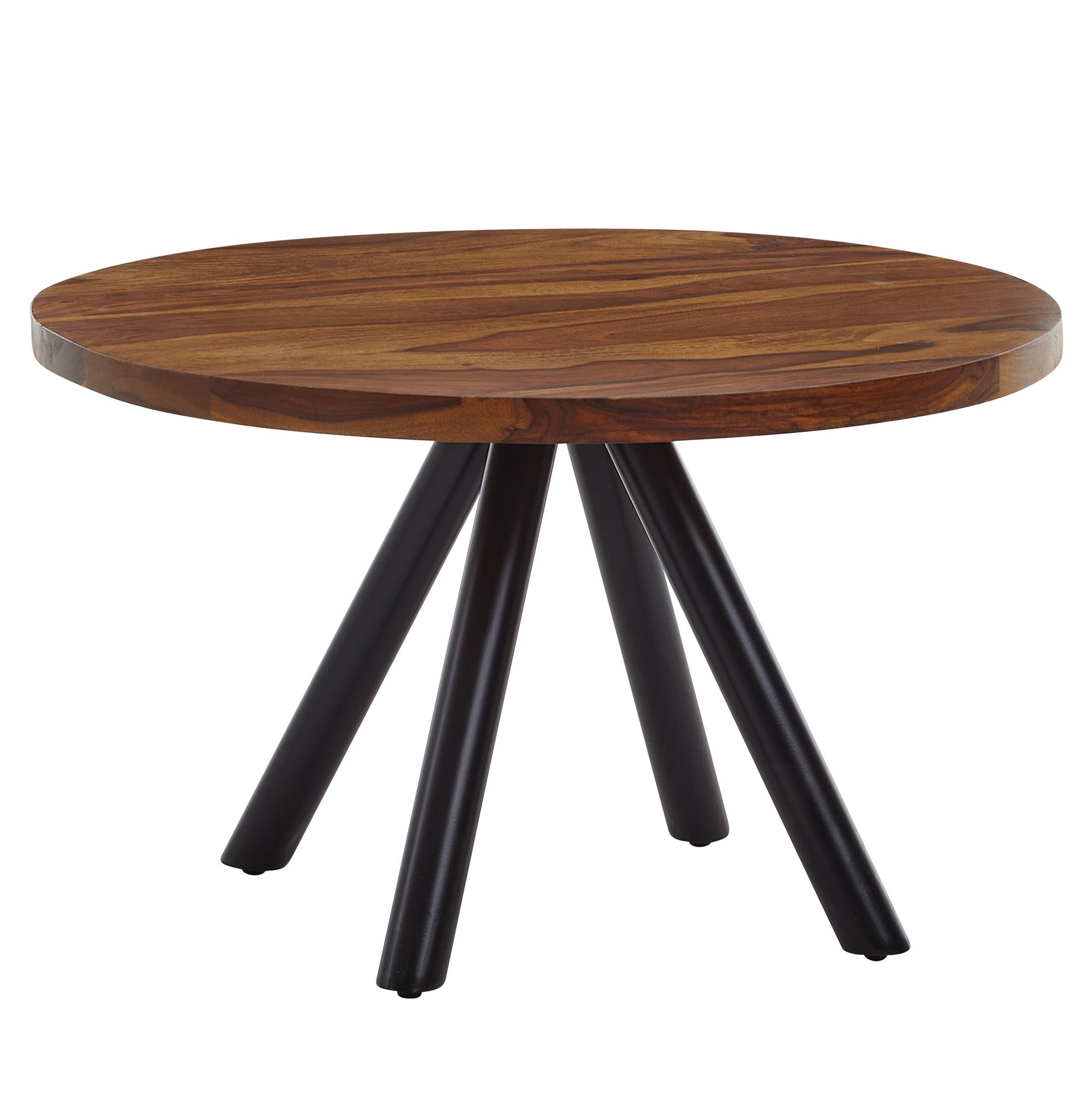 [A10203] Table basse 60 x 60 x 35 cm en bois massif de Sheesham/métal - Table de salon ronde - Table basse - Massif - Poids : 25 kg