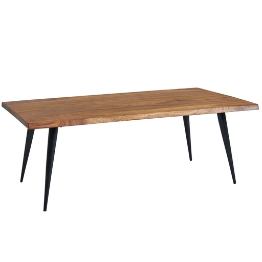 [A10207] Table basse 110 x 60 x 40 cm en bois massif de Sheesham avec bord d'arbre, table de salon, table basse carrée avec cadre en métal