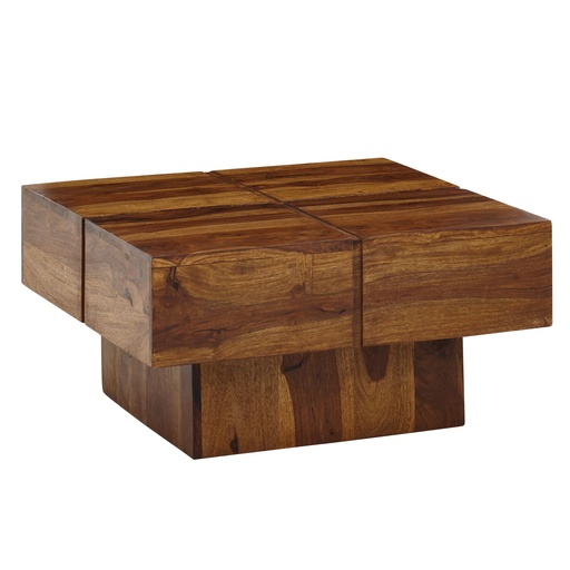 [A10210] Table basse 57,5x57,5x30 cm Table de canapé en bois massif Sheesham Design carré Table de salon Table basse solide WL6.549