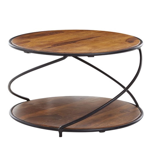 [A10212] Table basse 58x58x35 cm Sheesham bois massif/métal table de canapé design rond table de salon table basse solide WL6.551