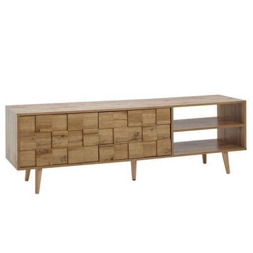 [A10221] Lowboard bois décor chêne 160x51x40 cm Commode TV avec deux portes, meuble TV design haut, table TV meuble TV moderne