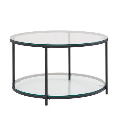 [A10239] Table basse 80x80x45 cm table de salon en verre/métal ronde moderne, table de canapé avec espace de rangement, table de salon avec compartiment de rangement