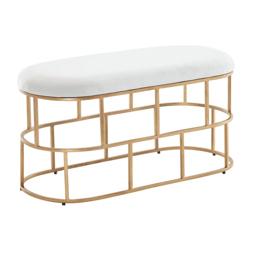 [A10244] Banc en Velours Blanc/Or 90x46x38 cm Banc de Couloir rembourré avec Structure en métal, Banc de lit Design Chambre à Coucher, Banc de Couloir, Banc d'armoire Moderne