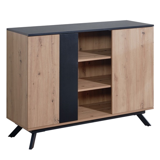 [A10257] Buffet 110x87x40 cm Buffet en MDF décor chêne / noir, commode avec 2 portes, commode, armoire de couloir, moderne