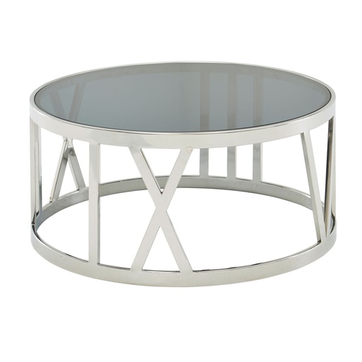 [A10266] Table basse verre métal 60x60x30 cm table de canapé argent, table de salon design ronde, petite table basse moderne