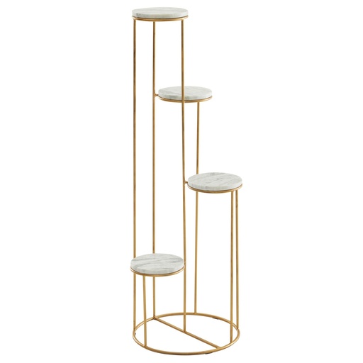 [A10270] Support à Fleurs en Marbre véritable Blanc 36,5 x 107,5 x 36,5 cm Support à Plantes sur Pied doré, Tabouret à Fleurs sur Pied pour Salon avec 4 étagères