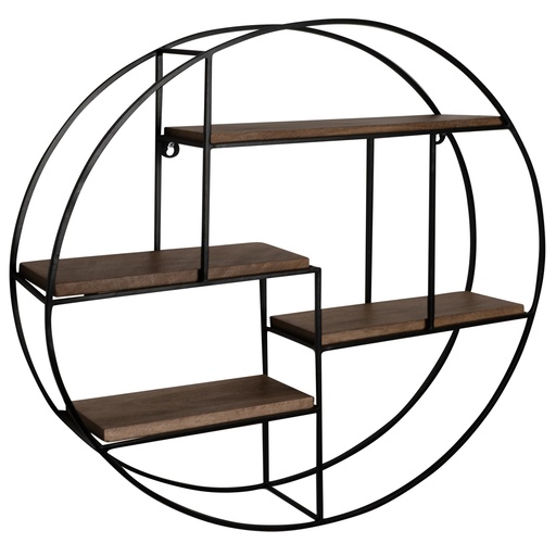 [A10310] Étagère Murale 70x70x18 cm Étagère Suspendue en Bois Massif/Métal de Manguier Ronde, Industriel