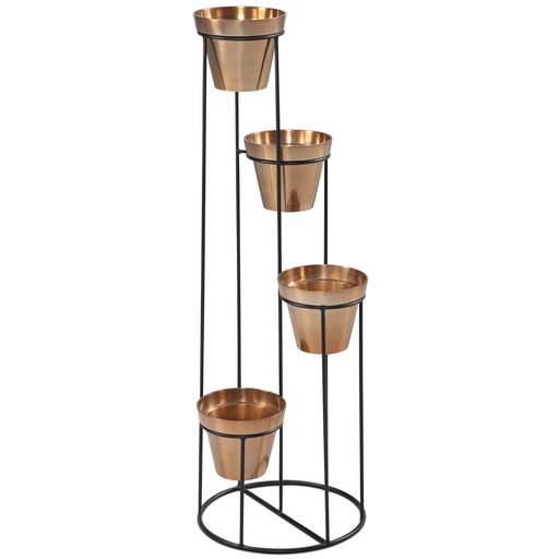 [A10311] Support à Fleurs en Métal Doré/Noir 40x109x40 cm Support à Plantes, Autonome avec 4 Pots, Grand, Moderne