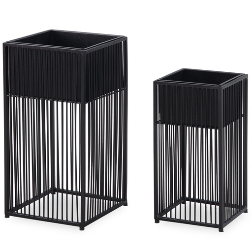 [A10314] Pot de fleurs lot de 2 pots de fleurs en métal noir avec cadre, pot de fleurs design carré, pot de fleurs d'intérieur