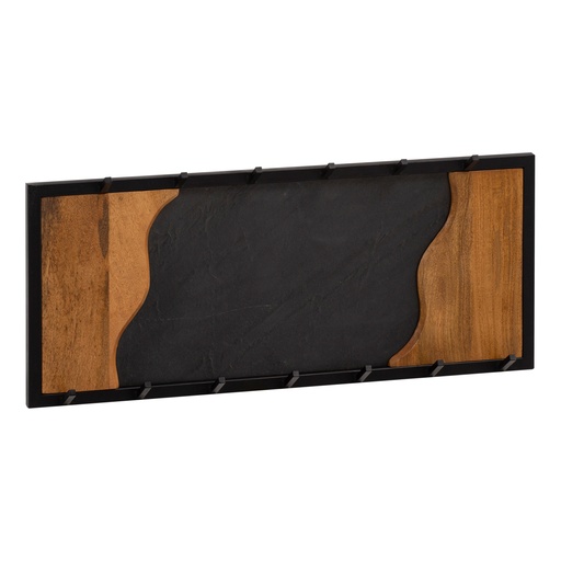 [A10329] Porte-manteau mural Manguier bois massif / aspect pierre 80x36x6 cm, porte-manteau pour vestes, écharpes et chapeaux, porte-manteau de couloir avec motif vagues