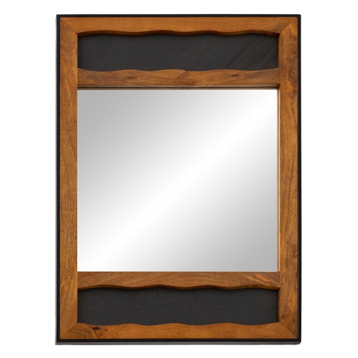 [A10332] Miroir mural en bois massif de manguier et aspect pierre 72 x 102 x 3 cm Grand miroir de couloir design à suspendre avec cadre en métal horizontal et vertical