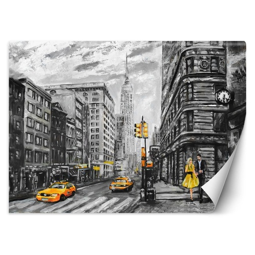 Papier peint de taxis et édifices à new york avec fond de couleur noir et blanc